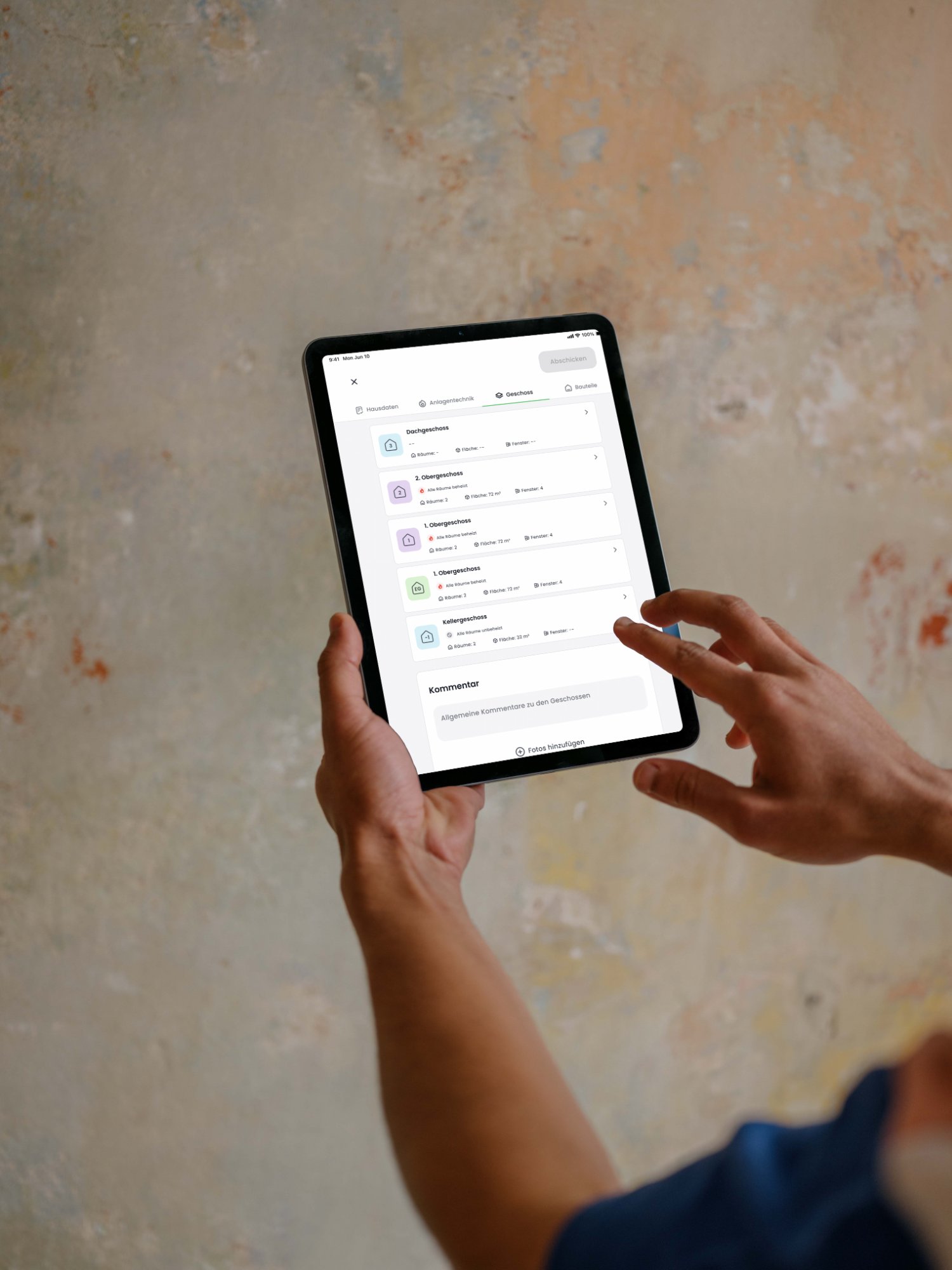 Advisor navigating floor list on tablet