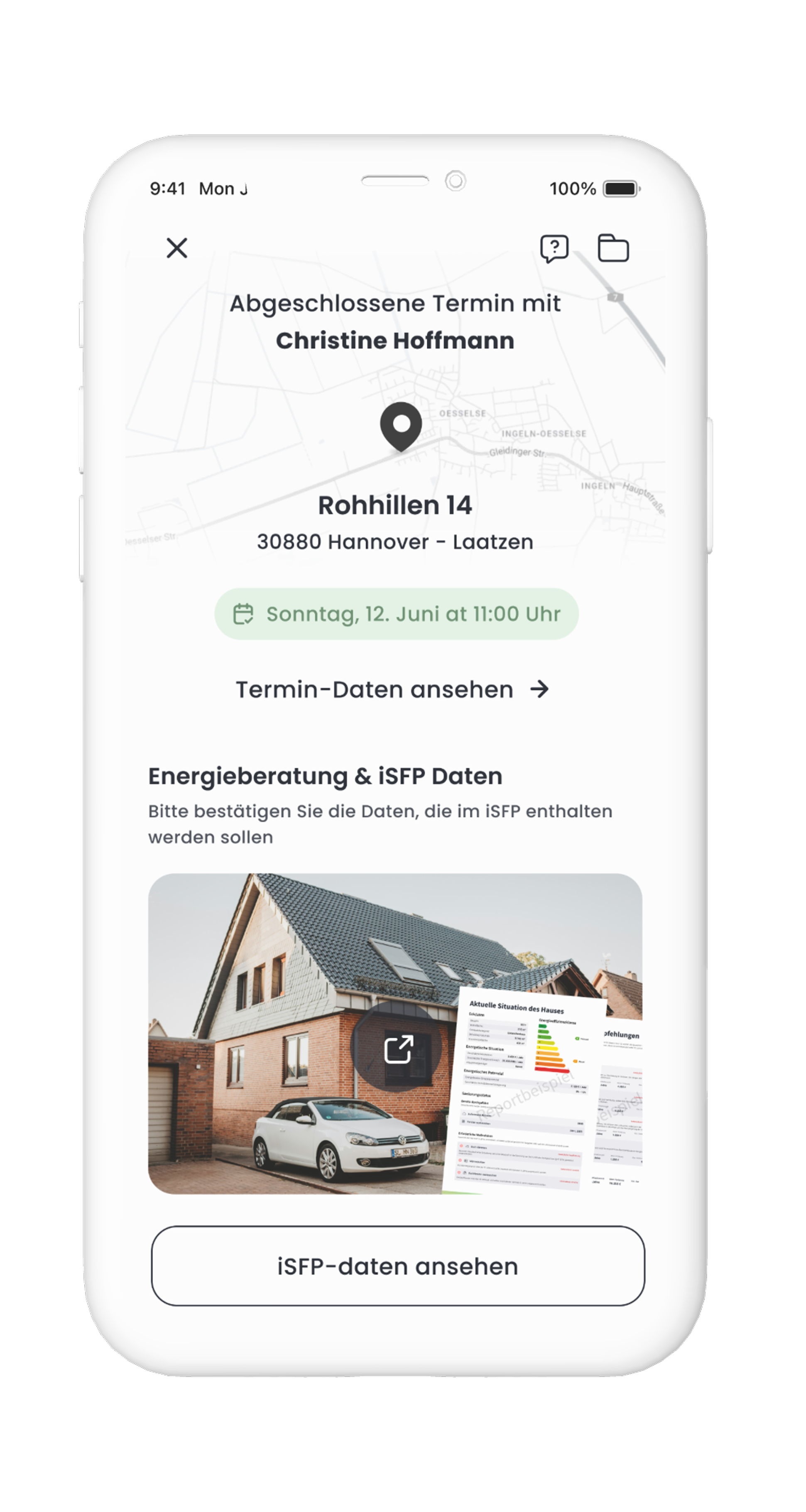 Post-completion appointment screen