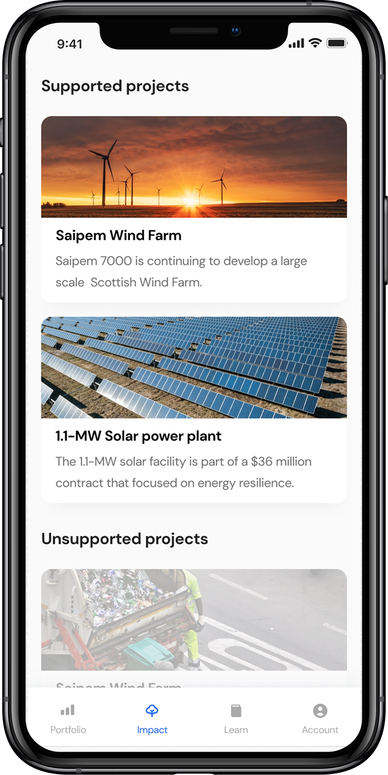 Supported projects — wind farm and solar