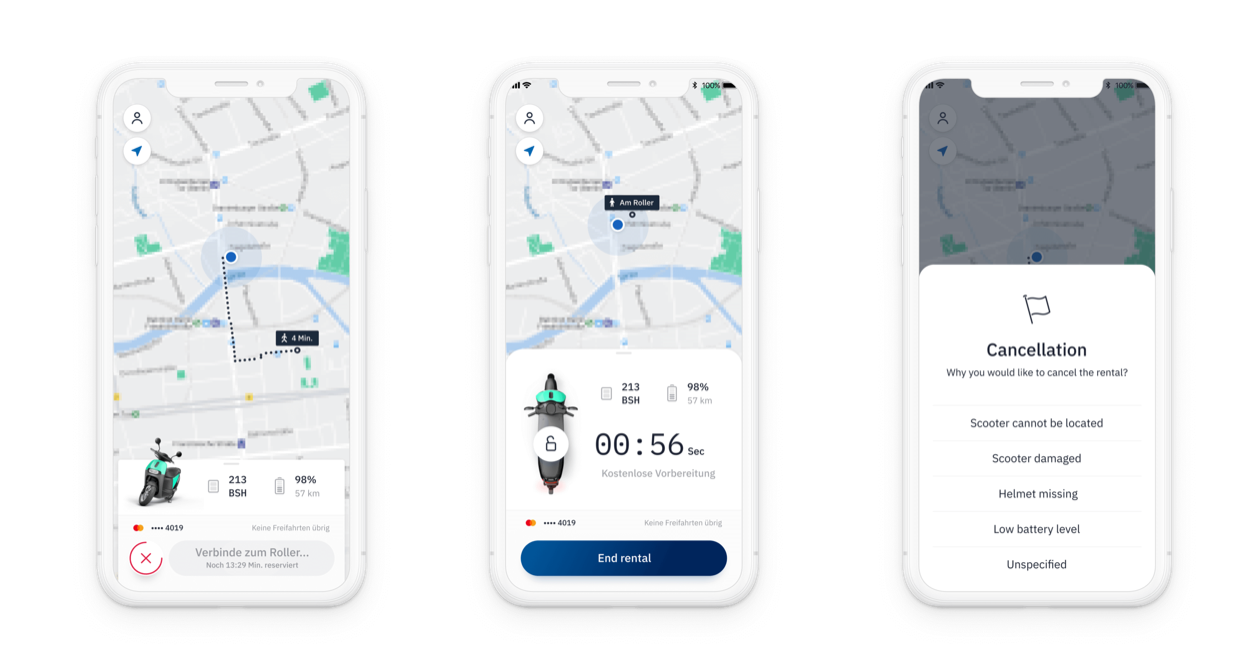 Redesigned ride experience: route to scooter, reservation, unlock and cancellation